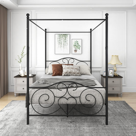 Metal Bed Frame with Vintage Style Headboard & Footboard