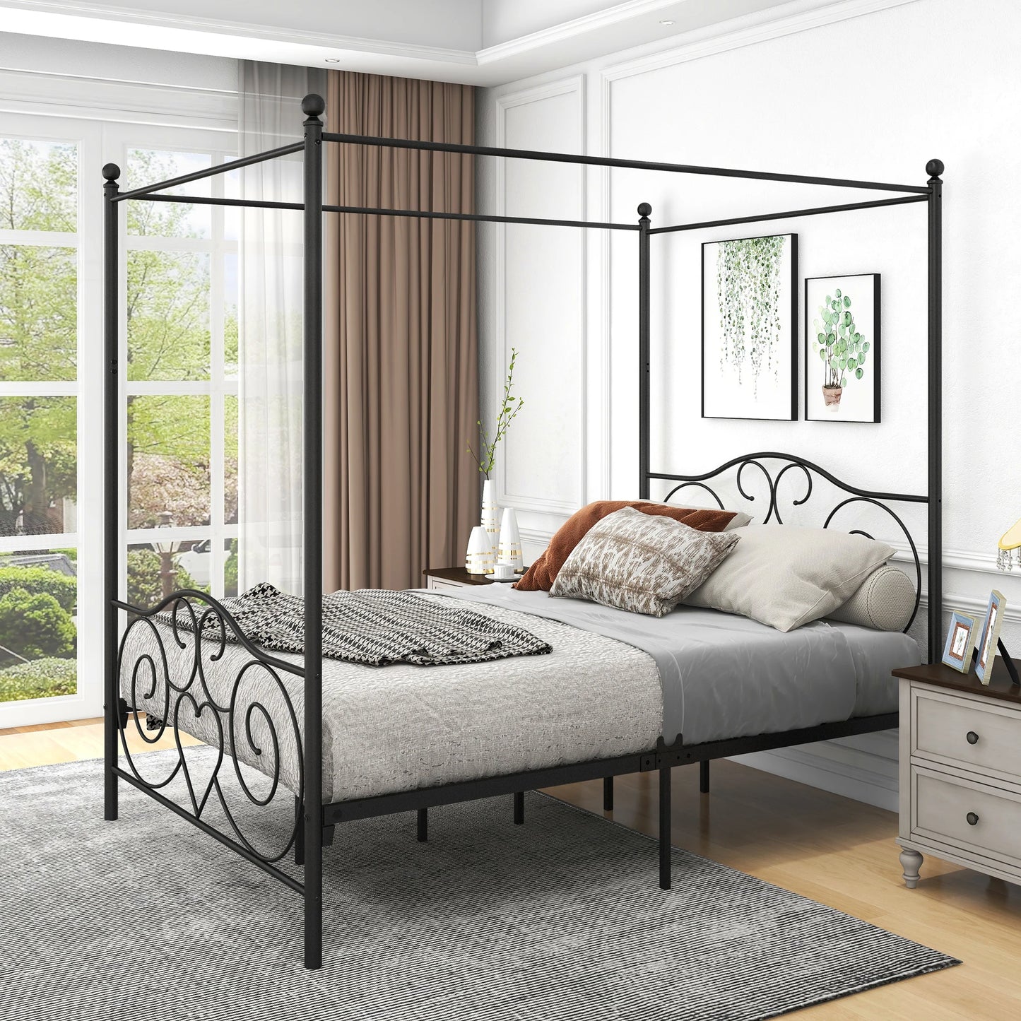 Metal Bed Frame with Vintage Style Headboard & Footboard