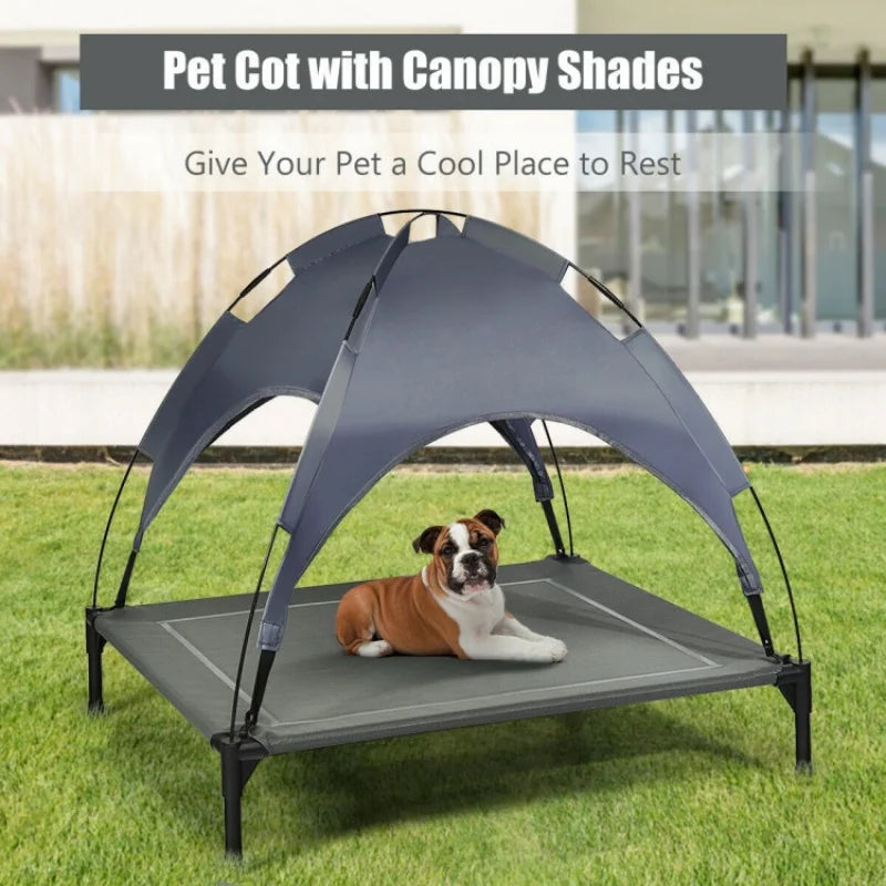 Portable Elevated Outdoor Pet Bed with Removable Canopy.