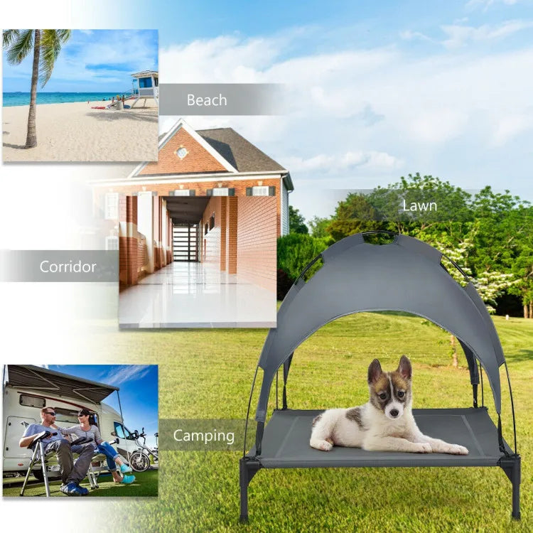 Portable Elevated Outdoor Pet Bed with Removable Canopy.