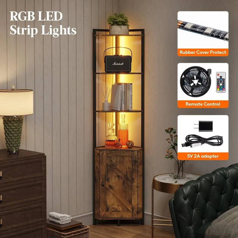 68"  5 Tier Corner Shelf Display Stand with LED