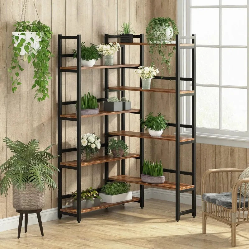 70.8”  8-Tier Industrial Corner Bookcase with Metal Frame