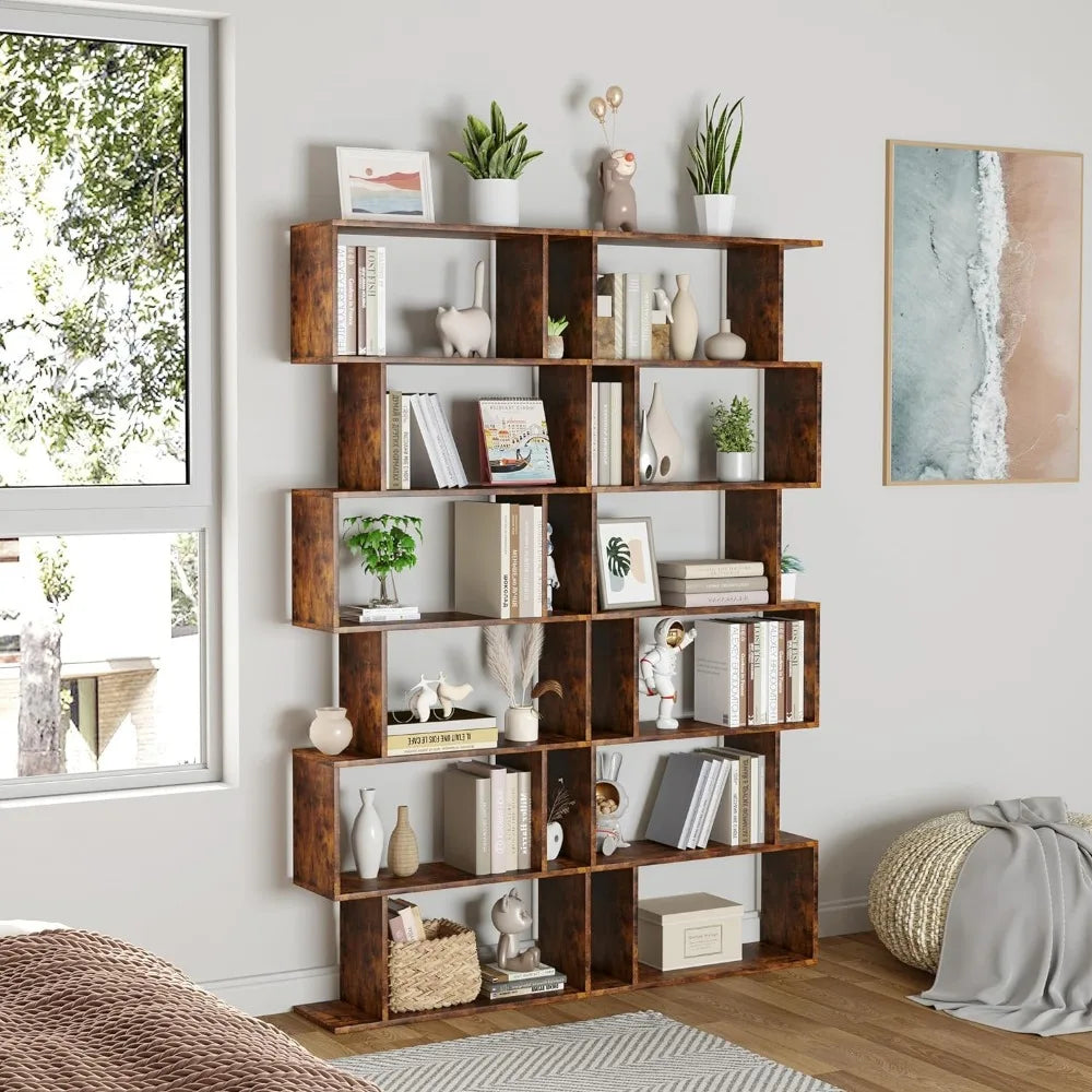 Geometric Bookshelf 6-Tier S Shaped