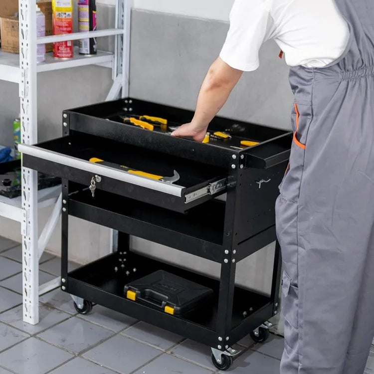 Rolling 3-Tier Tool Box with Wheels, Heavy Duty