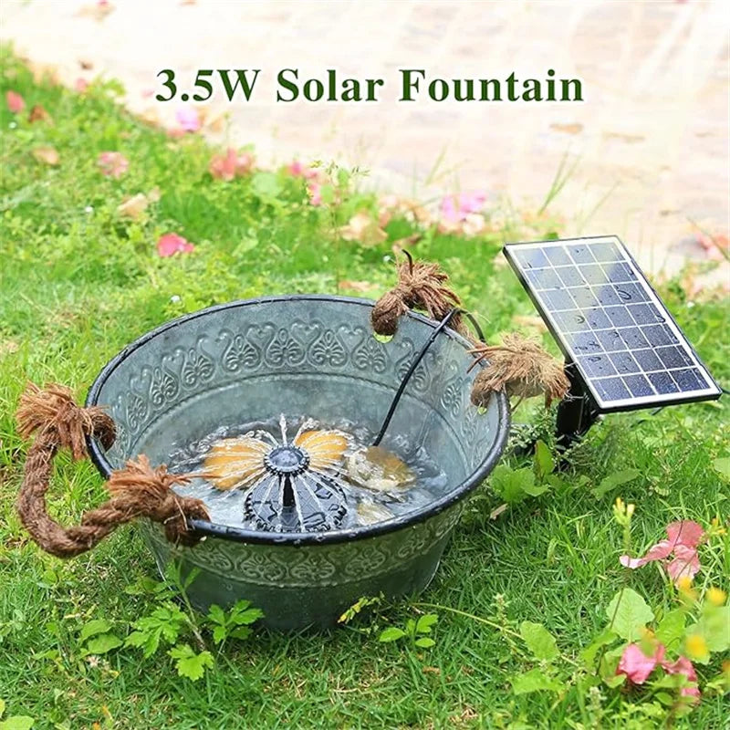 3.5W Solar Fountain Pump for Bird Baths. Glass Solar Panel and Nozzle.