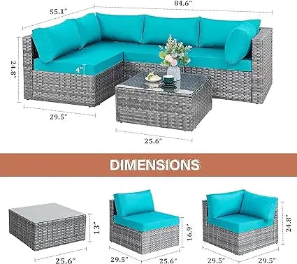 Patio Furniture Set Outdoor Wicker Sectional Sofa Chair w/ Cushion & Coffee Table