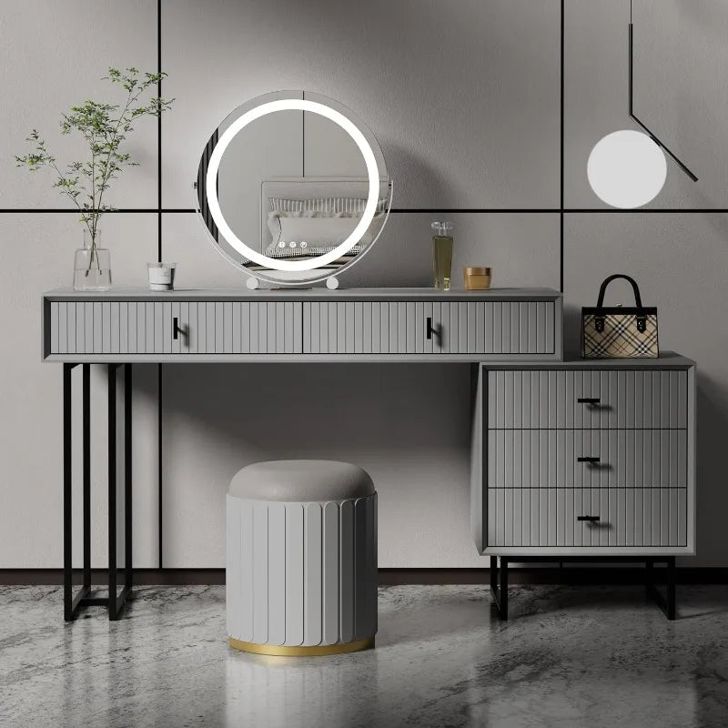 Large Vanity Desk with Drawers, Makeup Vanity Set with Movable 3-Drawers