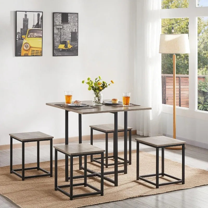 5-Piece Dining Table Set with 4 Stools - Industrial & Compact.