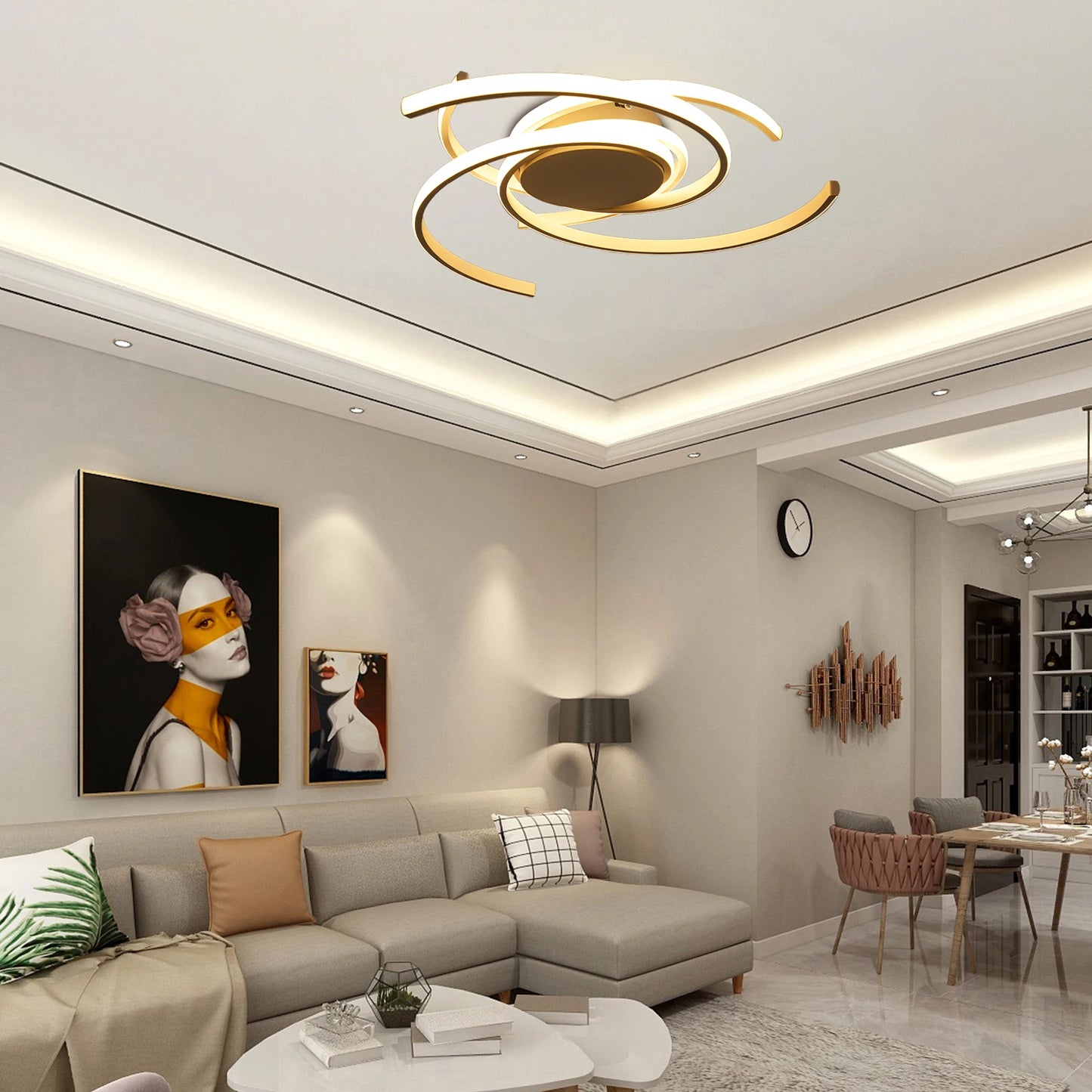 22" LED Ceiling Light W/ Remote Control, Modern Spiral Flower Shape.