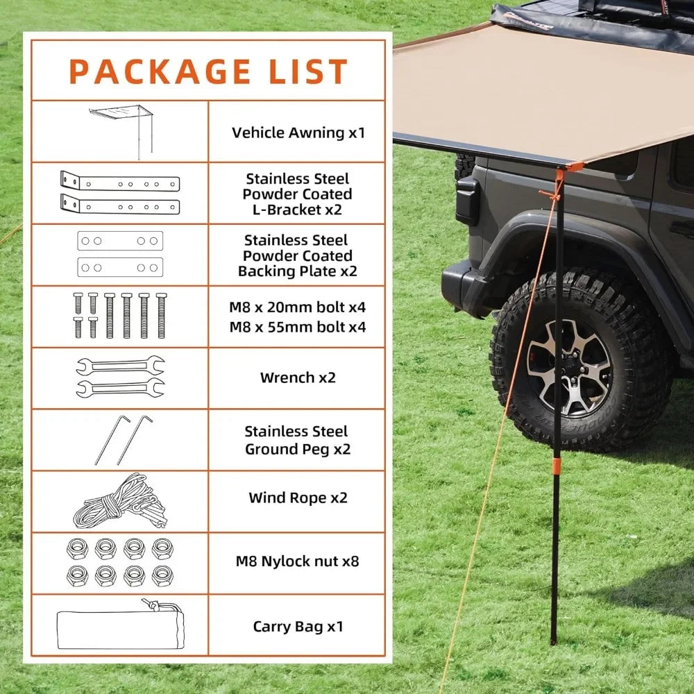 Vehicle Awning Roof Rack, Pull-Out Sun Blinds, Tent Gazebo.