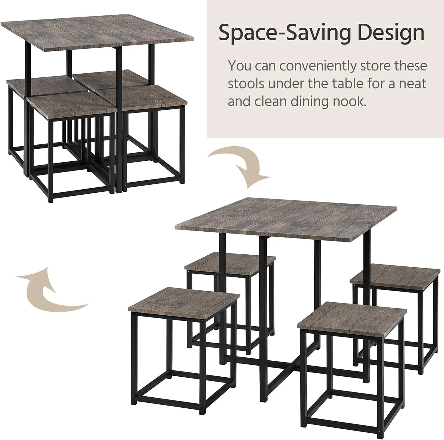 5-Piece Dining Table Set with 4 Stools - Industrial & Compact.