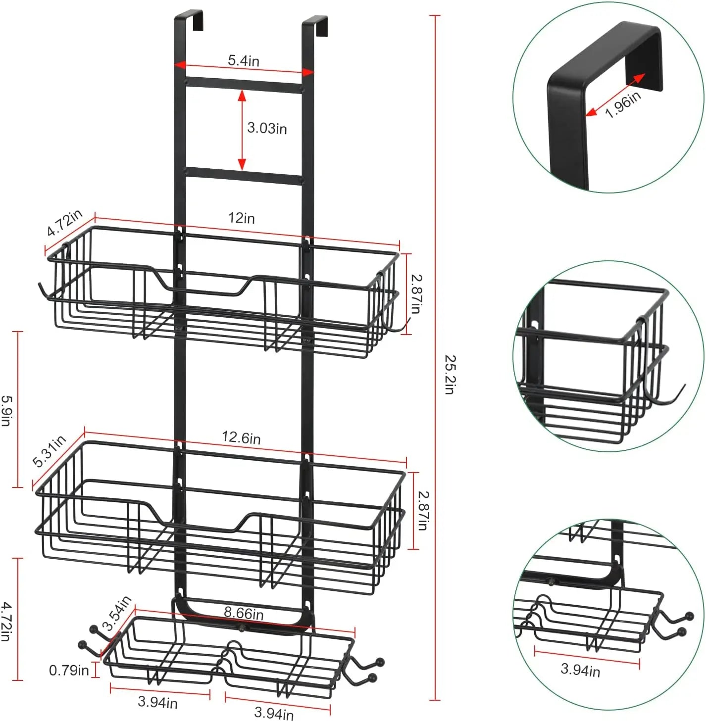 Over the Door Shower Caddy, Rustproof Storage.