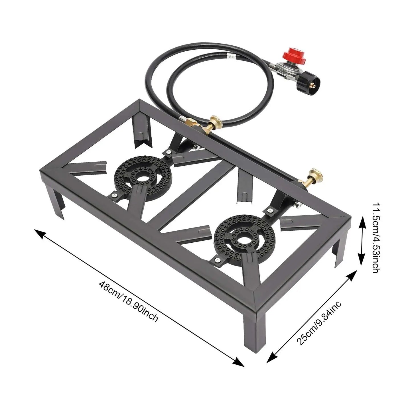 Cast Iron Double Burner Outdoor Camp Stove, Propane Gas.