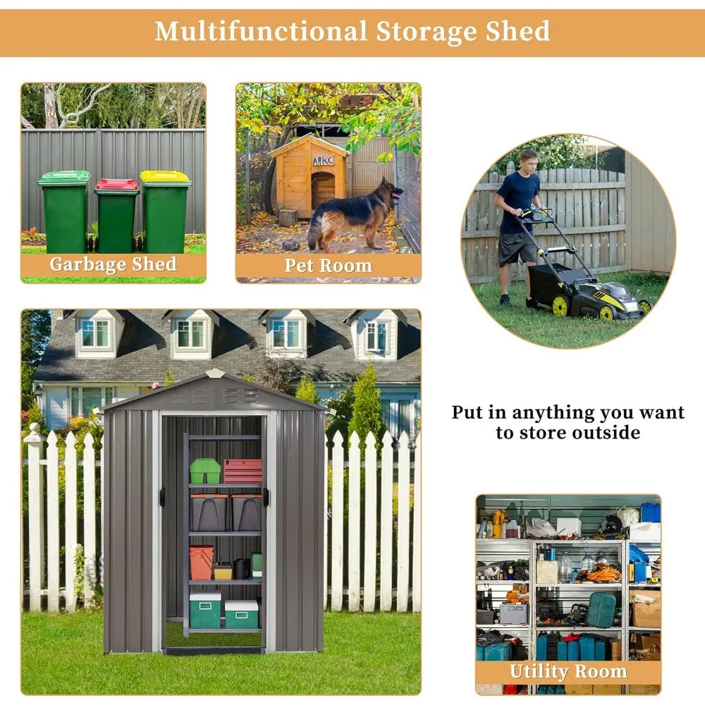 5 x 3 x 6 FT Outdoor Storage Shed, w/Lockable Door, Anti-Corrosion.