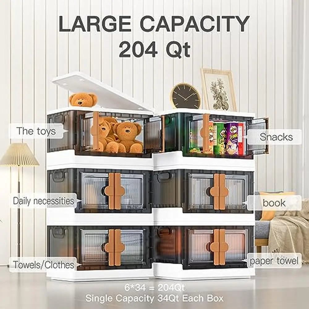 6 Pack Stackable Storage Bins, Collapsible Containers on Wheels.