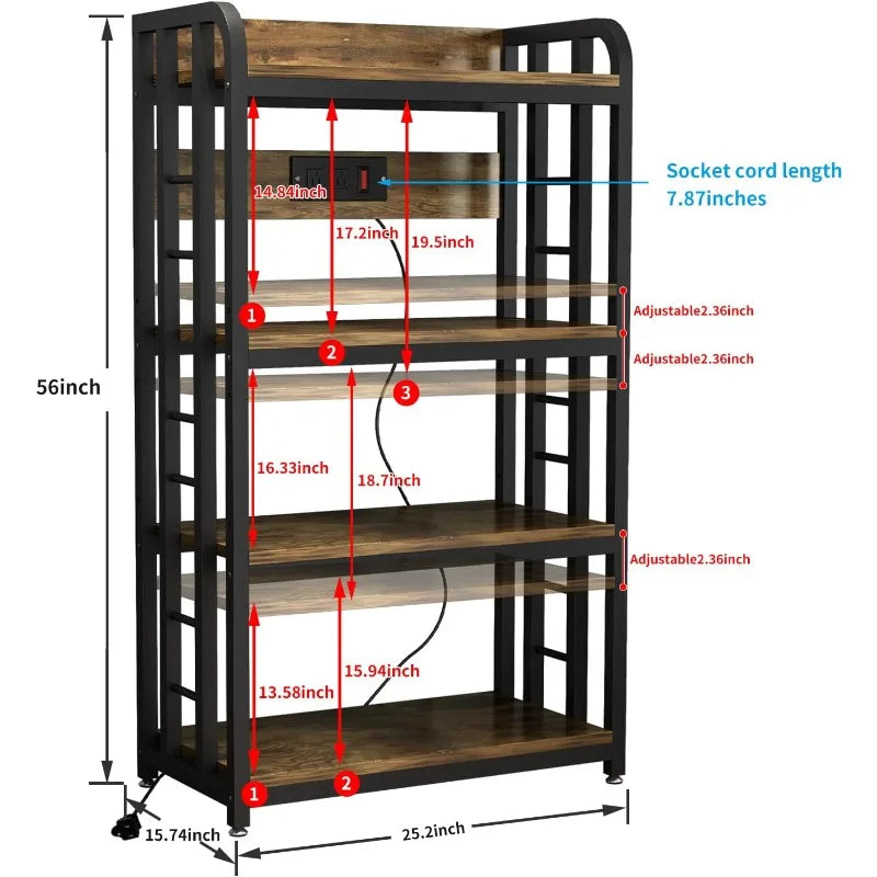 Bakers Rack w/Power Outlet, 4-Tier Kitchen Storage.