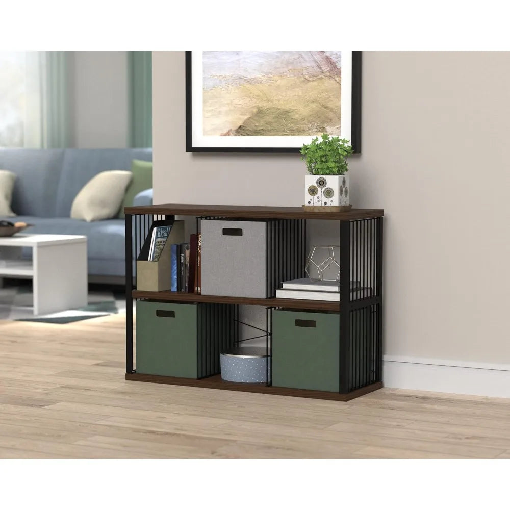 Wooden Frame Bookshelf Storage Box Bookshelf Metal Frame