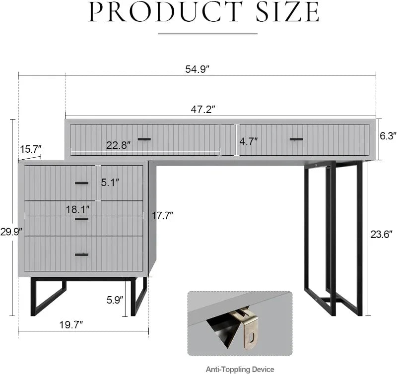 Large Vanity Desk with Drawers, Makeup Vanity Set with Movable 3-Drawers