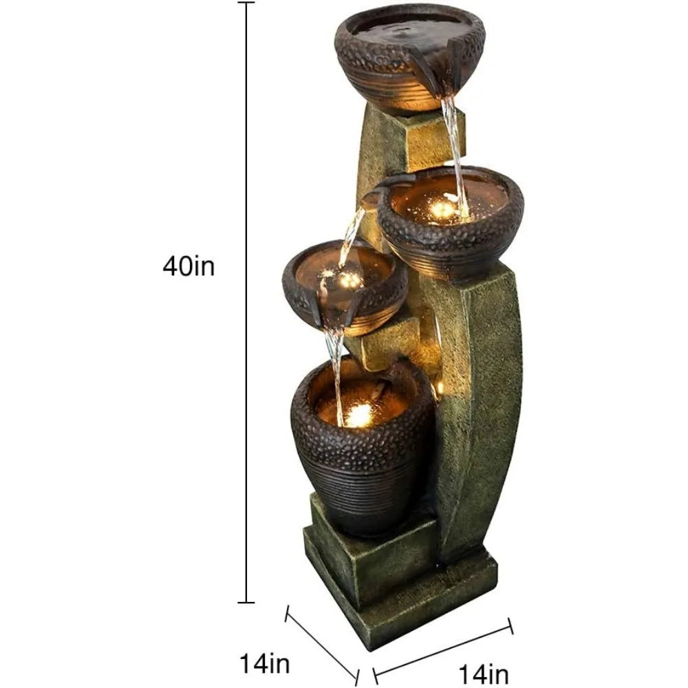 40 Inch Tall Modern Outdoor Fountain and LED Lights.