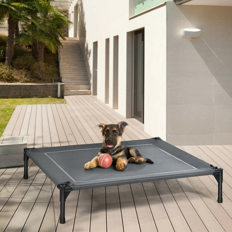 Portable Elevated Outdoor Pet Bed with Removable Canopy.