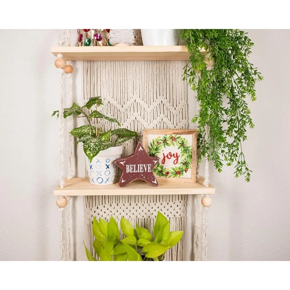 Macrame , 3 Tier Wall Plant Shelves, BoHo Shelves.