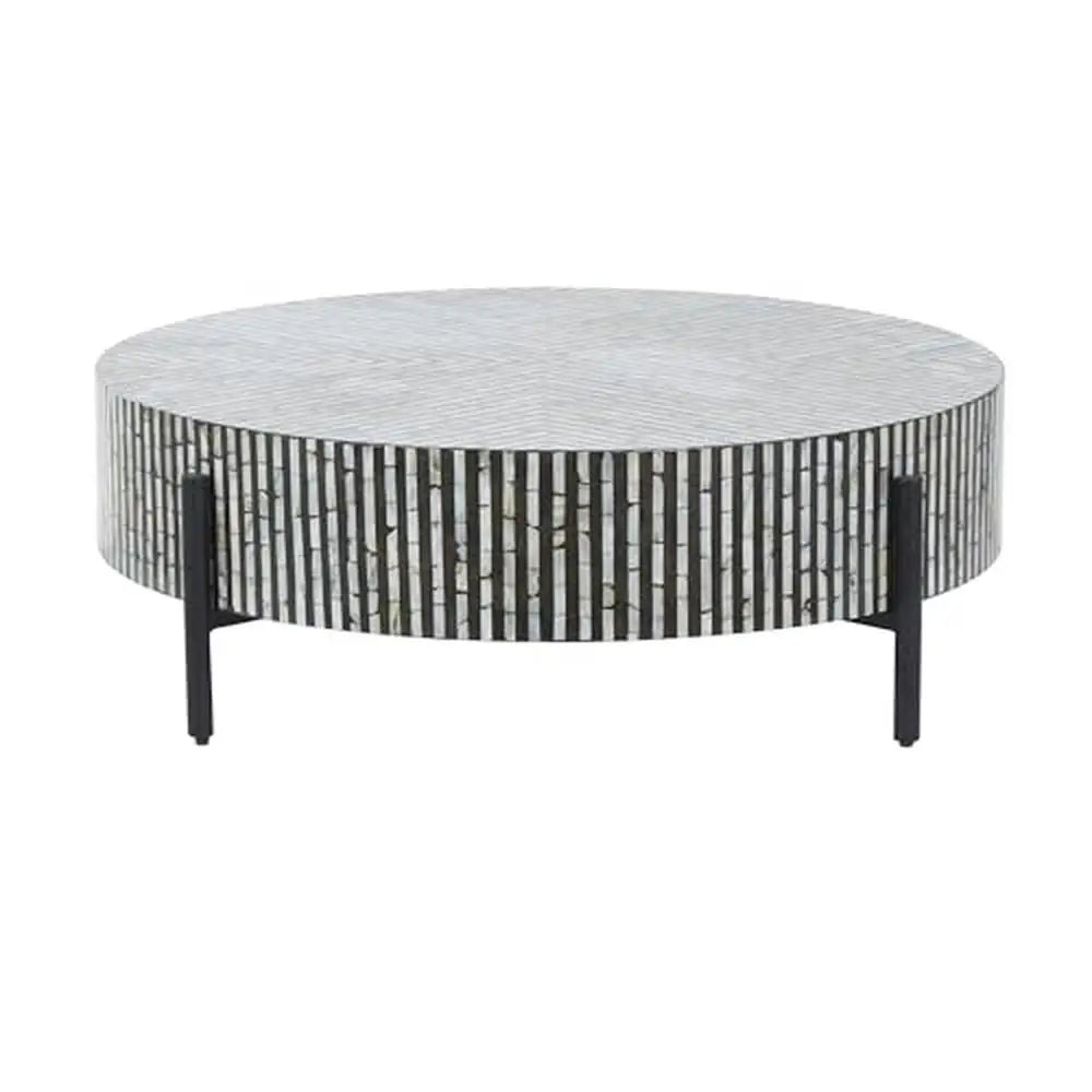 Modern Geometric Mother of Pearl Coffee Table, Round.