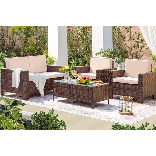 4 Pieces Patio Furniture Sets Rattan.