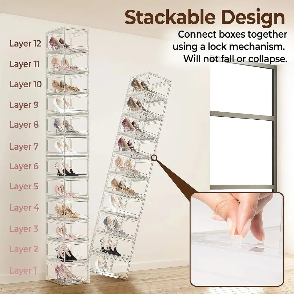 6 pack Stackable Shoe Storage Bins With Magnetic Front