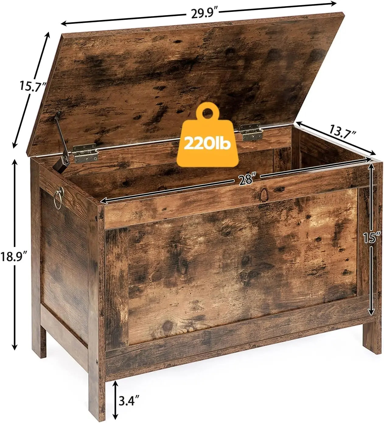 Retro Wooden Look Storage Chest with Safety Hinge.