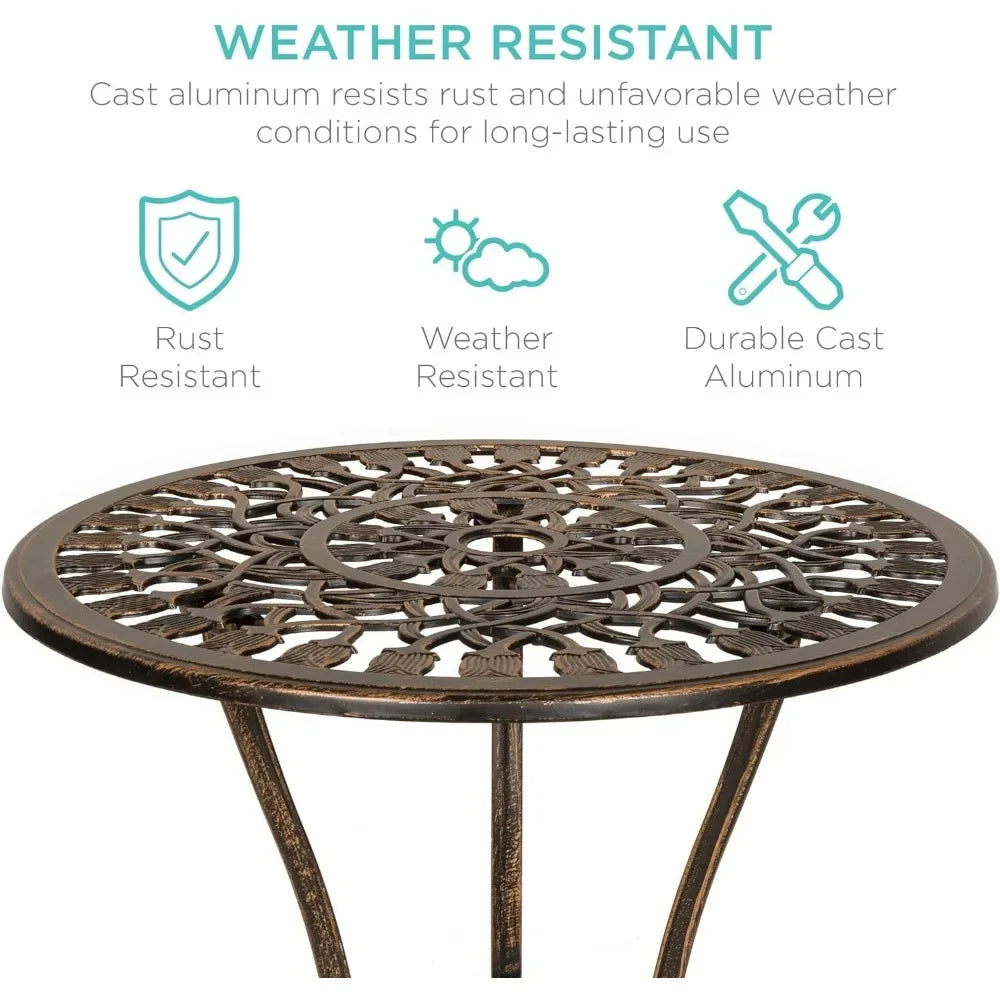 3-Piece Outdoor Rust-Resistant Cast Aluminum Bistro Set