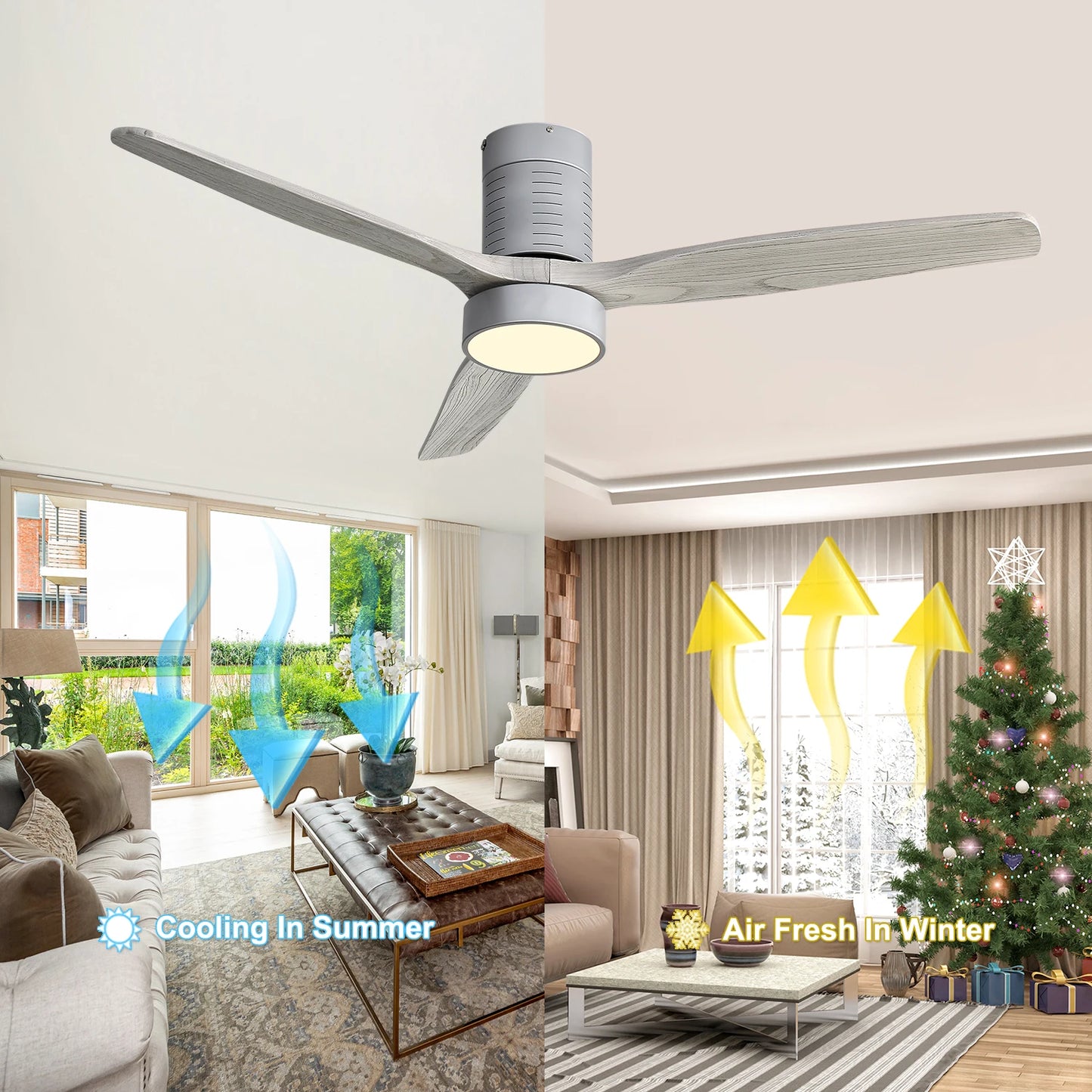 Modern 52-inch Ceiling Fan W/ Adjustable LED Reversible DC Motor.