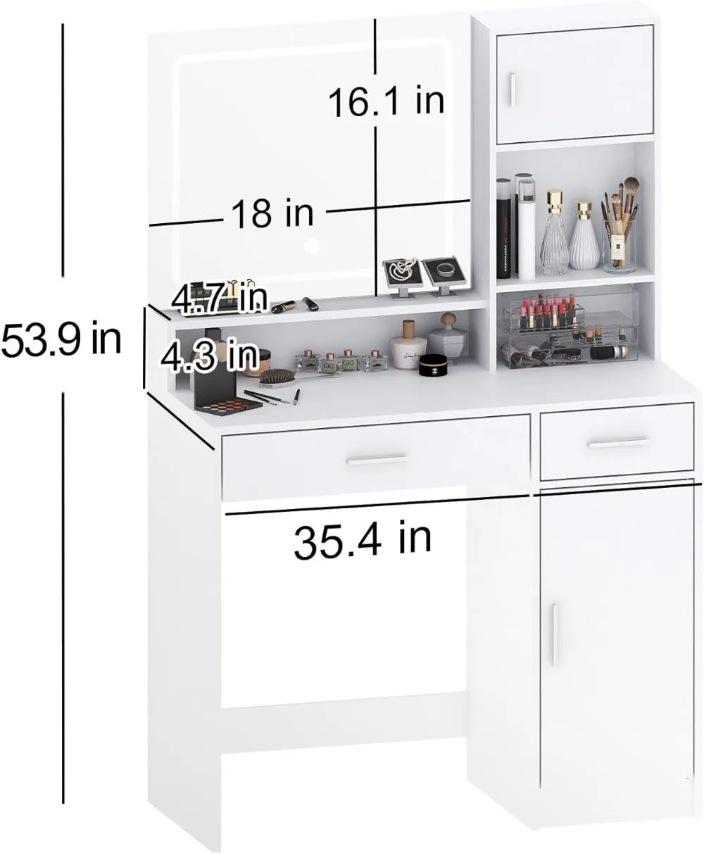 Vanity Desk with Mirror and LED Light Strip