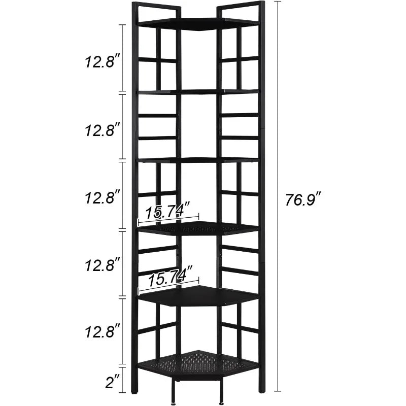 6 Tier Industrial Tall Corner Bookshelf