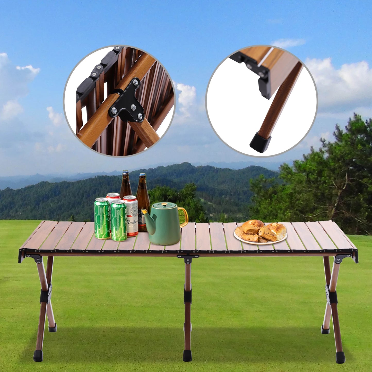 Portable Folding Camping Aluminum Roll-Up Table 4-6 Persons