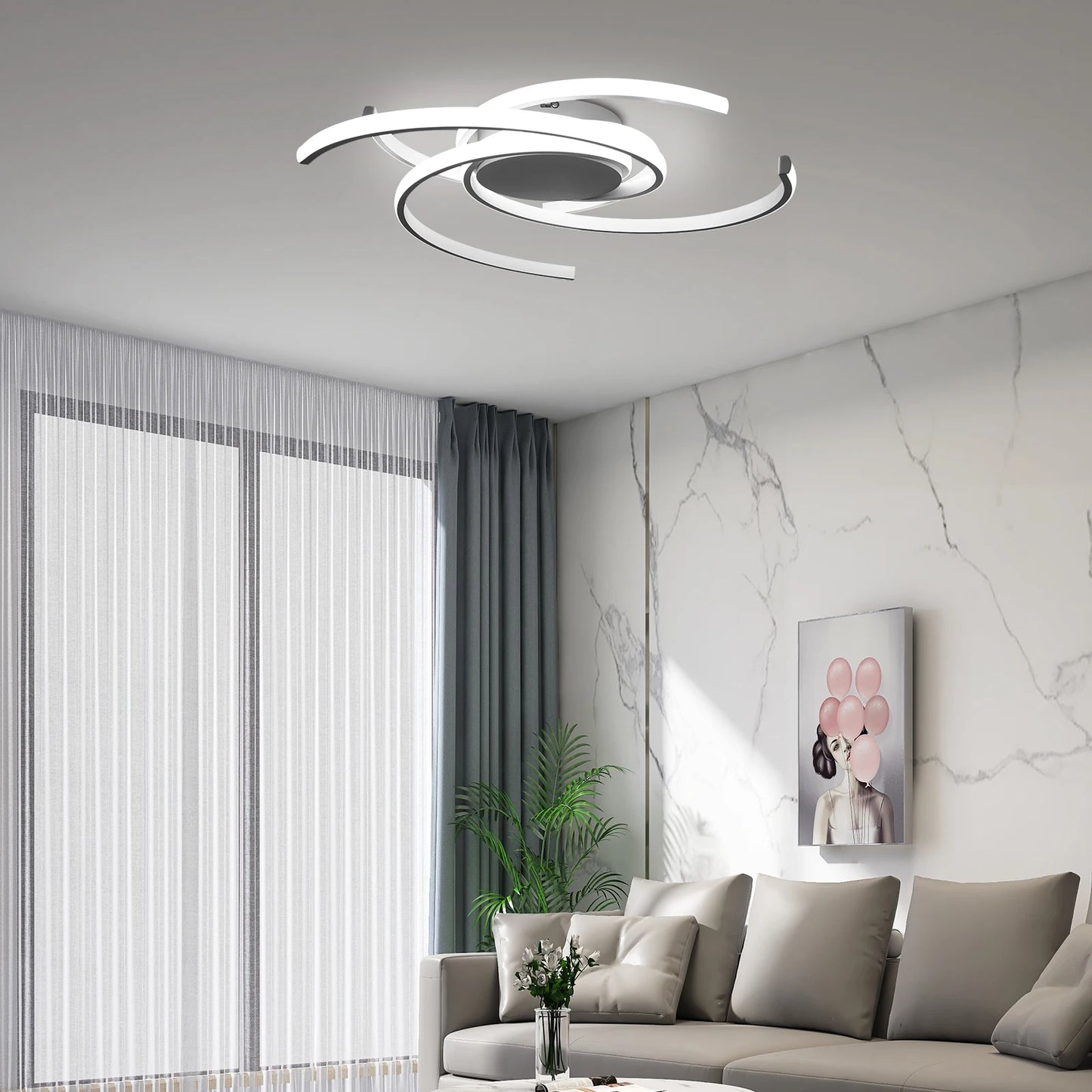 22" LED Ceiling Light W/ Remote Control, Modern Spiral Flower Shape.