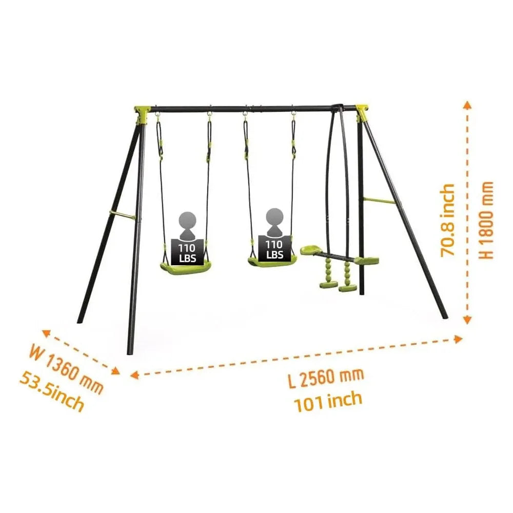 3 Swing Set Outdoor Heavy-Duty Metal Playset.