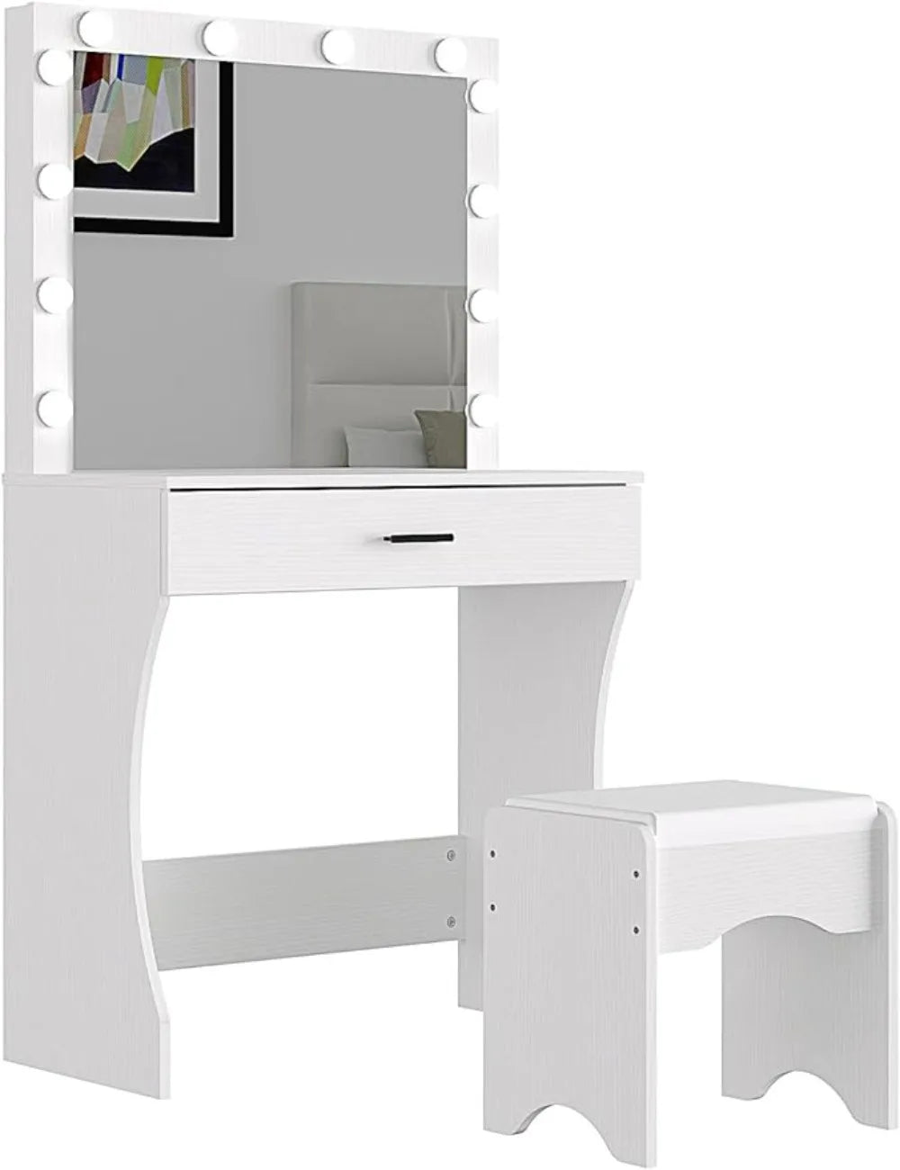 Vanity Desk with Mirror and Adjustable Lights & Makeup Table with Stool