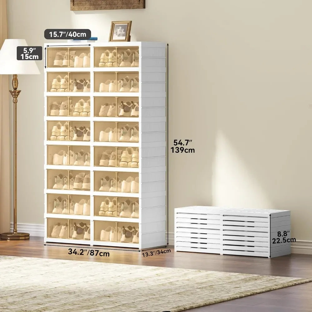 Shoe cabinet with magnetic door, foldable shoe storage box.