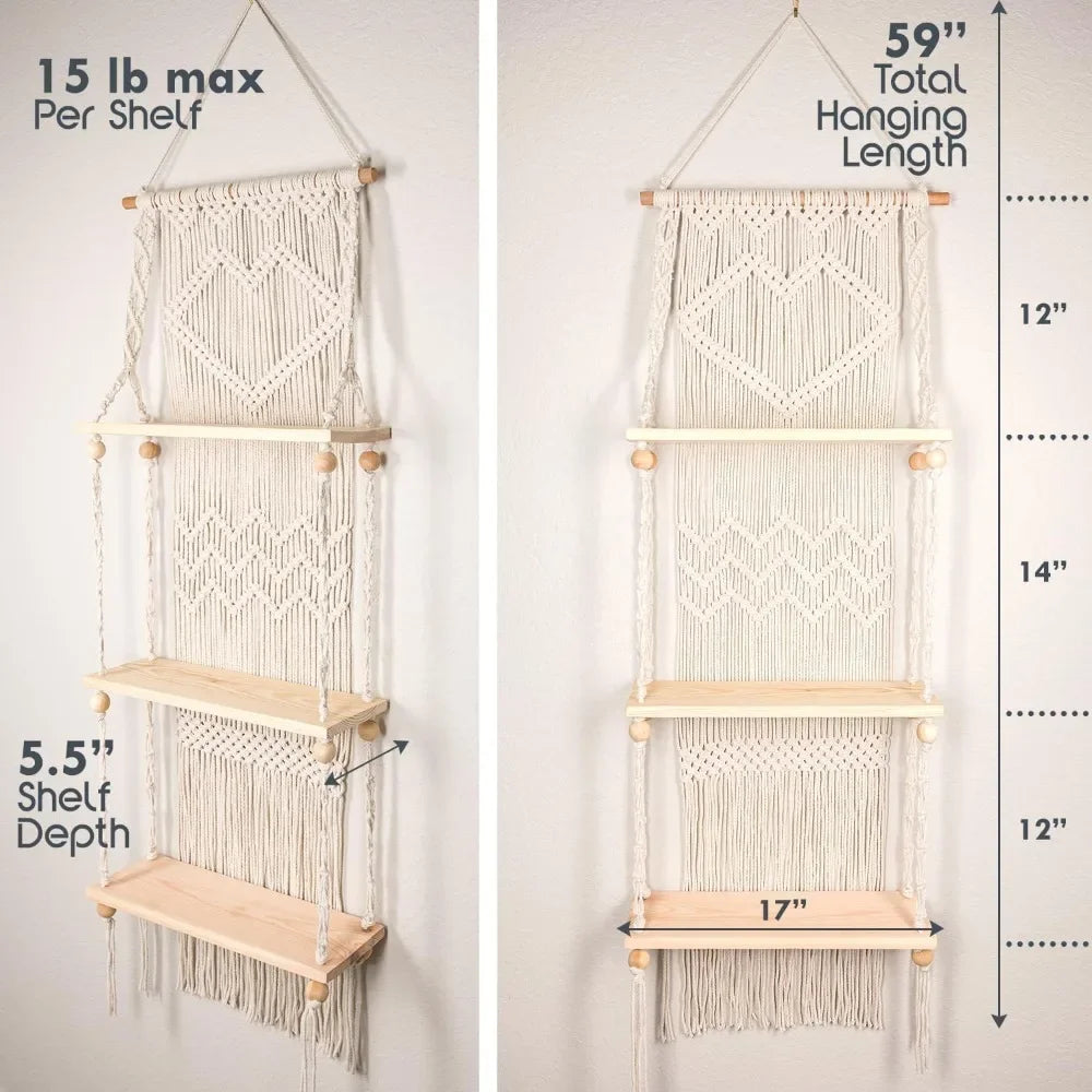 Macrame , 3 Tier Wall Plant Shelves, BoHo Shelves.