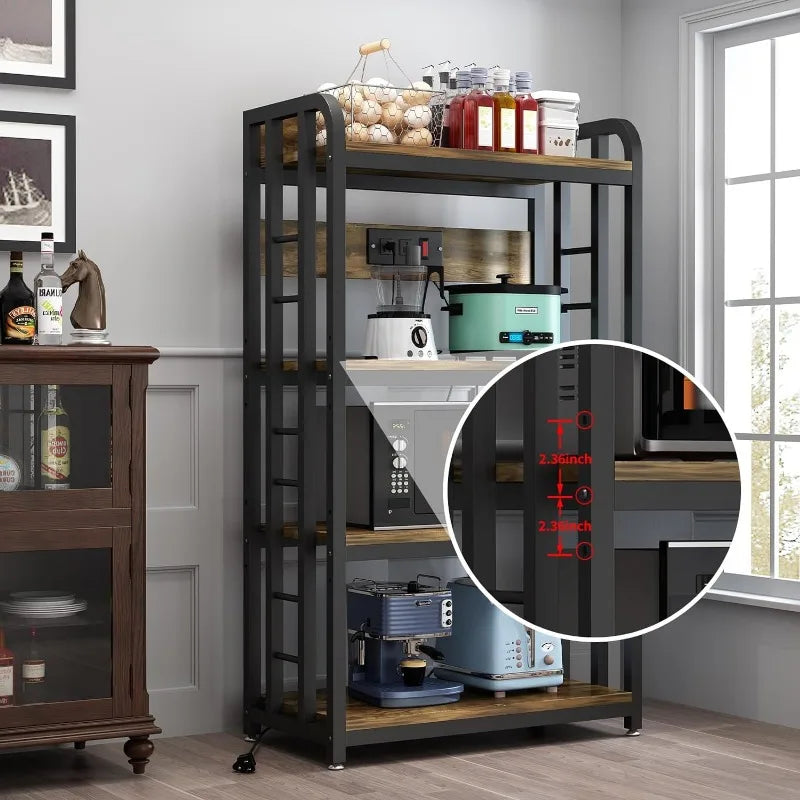 Bakers Rack w/Power Outlet, 4-Tier Kitchen Storage.