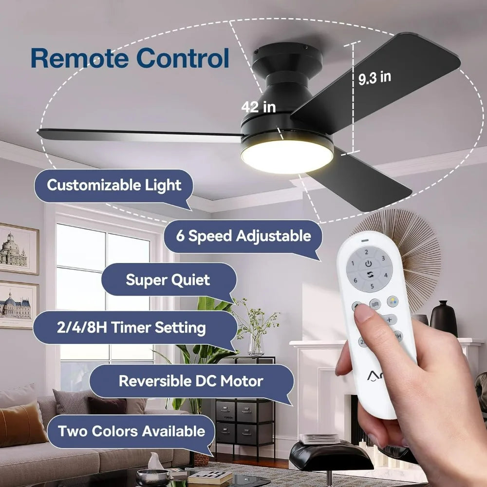 42 inch Low Profile Ceiling Fan W/ Light & Remote Control, Reversible.