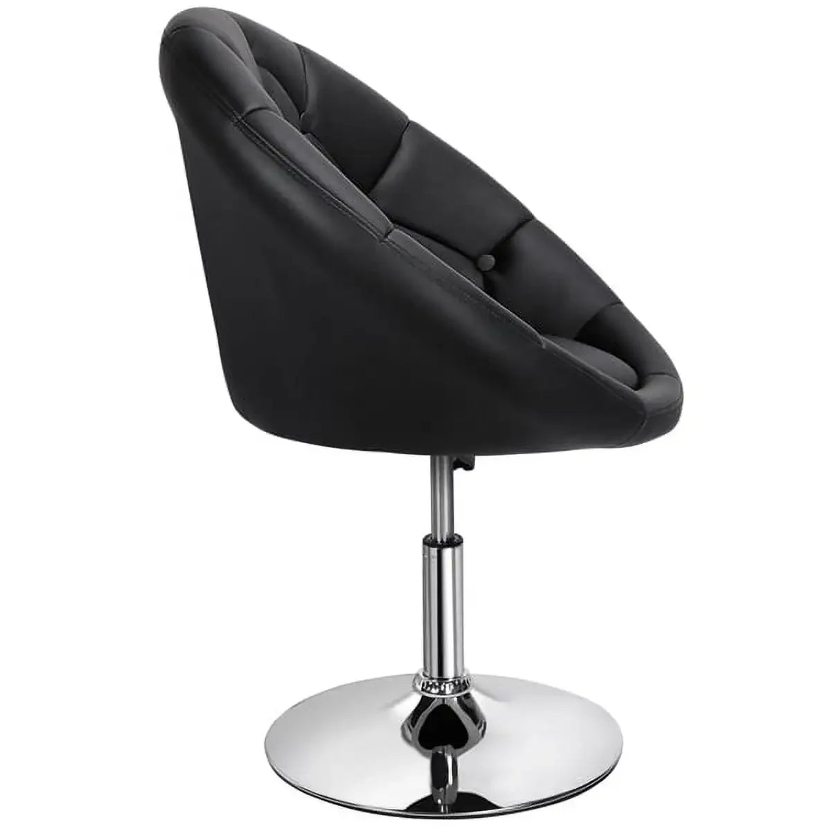 Modern Tufted Adjustable Barrel Swivel Chair, Black Faux Leather.