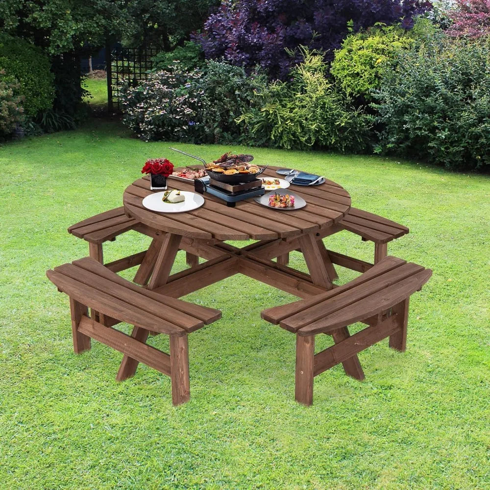 Patio Camping Table, Round Patio Table With Seat & Umbrella