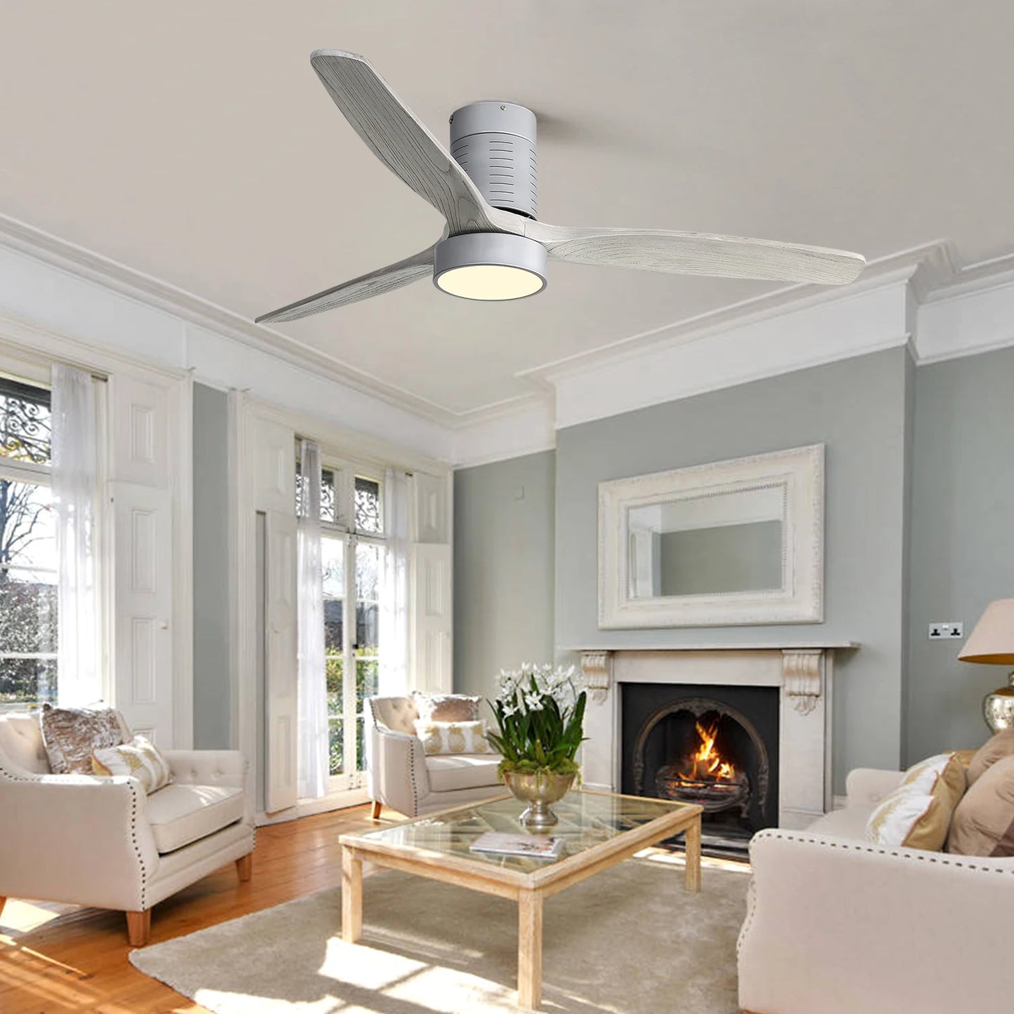 Modern 52-inch Ceiling Fan W/ Adjustable LED Reversible DC Motor.