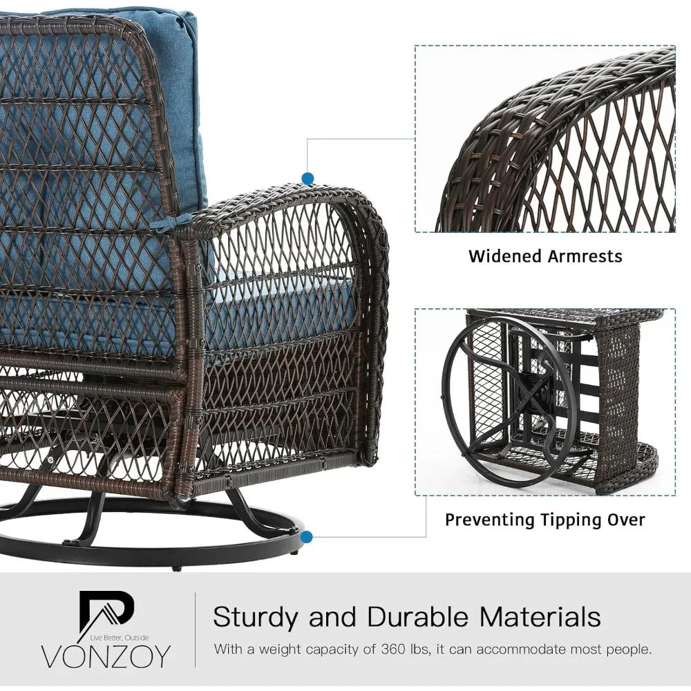 3 Pieces Wicker Patio Bistro Set w/ Rocking Chairs & Table.