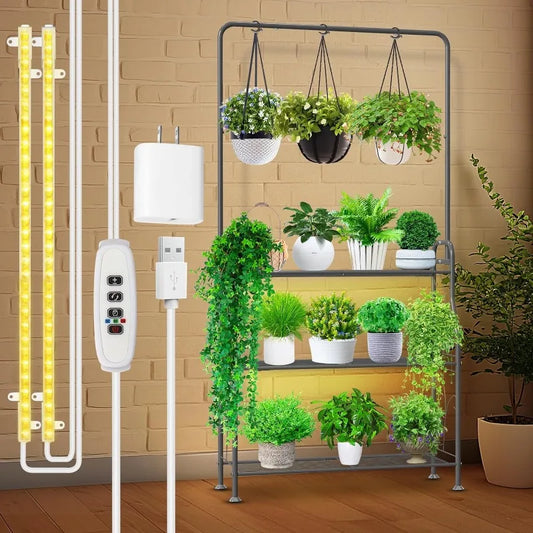 Stand w/Grow Lights, Heavy Duty Metal 3 Tier Hanging Plant Shelf.