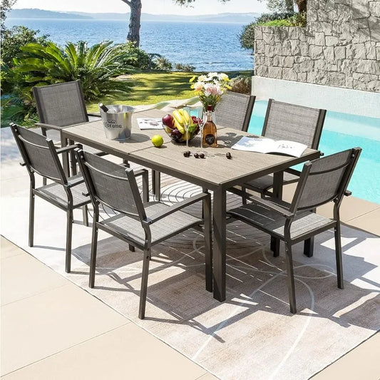 7 Piece Weatherproof Table and 6 Stackable Chairs.