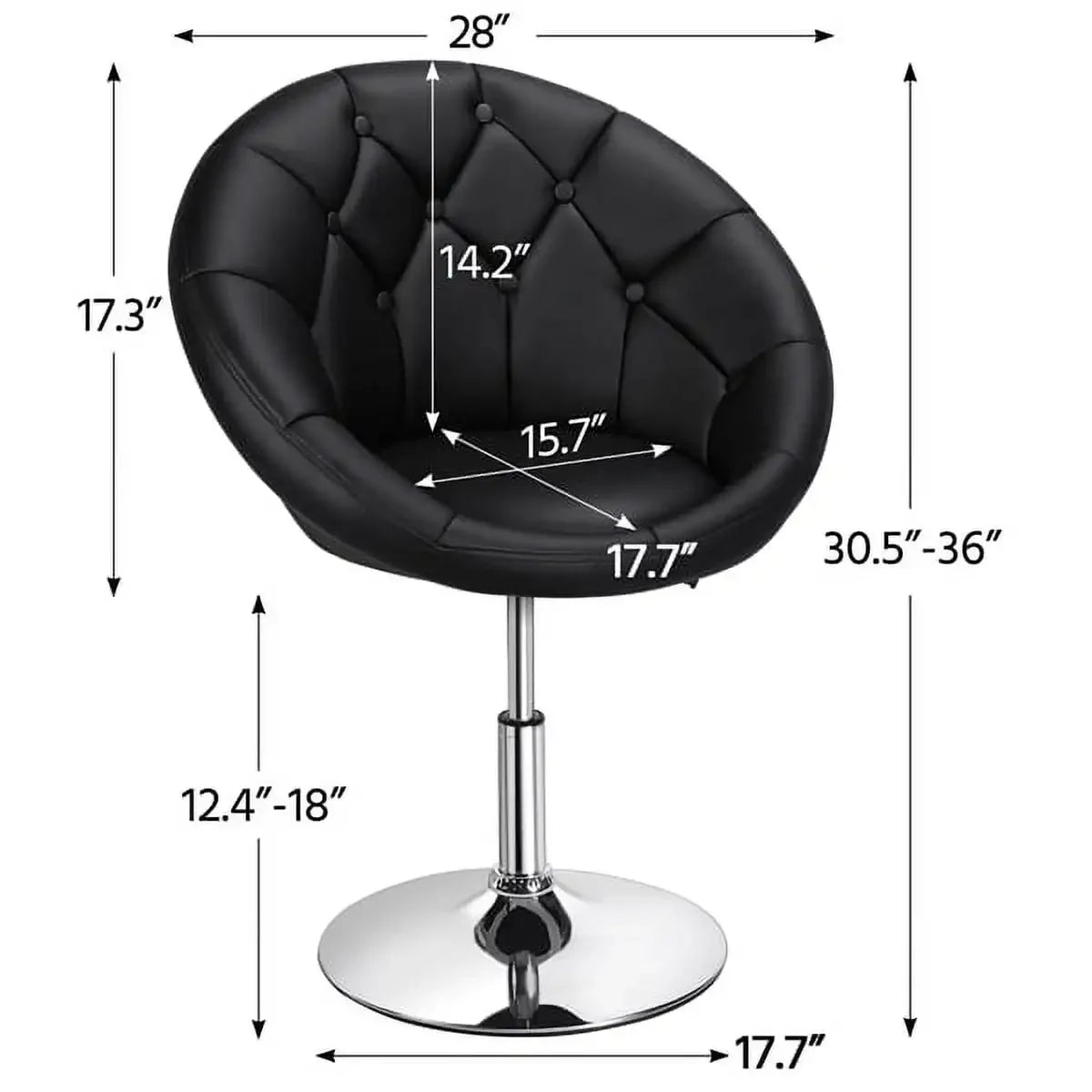 Modern Tufted Adjustable Barrel Swivel Chair, Black Faux Leather.