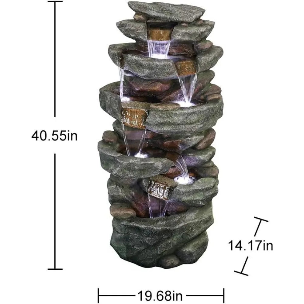 6-Tiers Cascading Rock Waterfall with LED Lights.