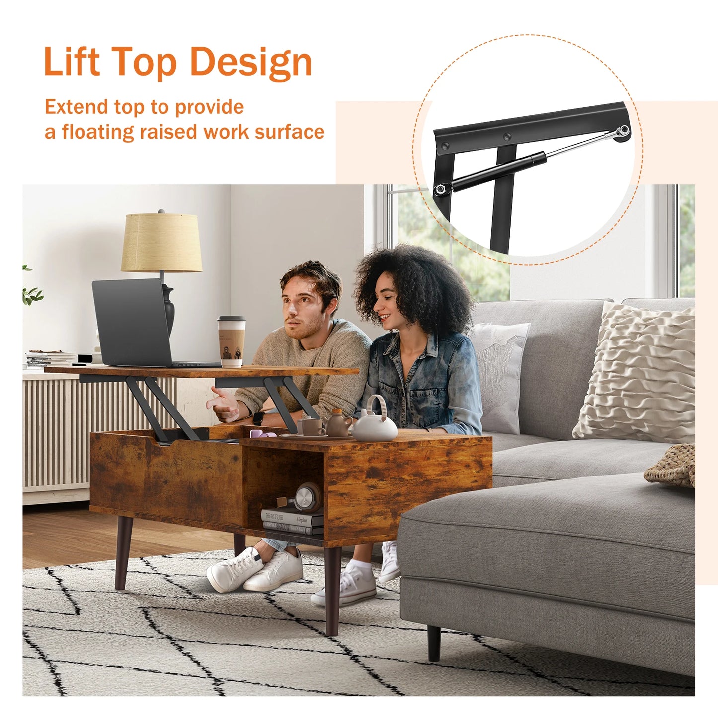 Lift Top Coffee Tables W/ Adjustable Storage Shelf.